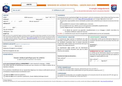 DEMANDE DE LICENCE ARBITRE